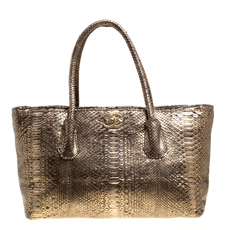 Chanel Metallic Gold Python Shopping Tote