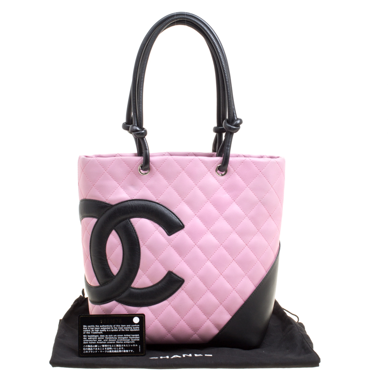 Chanel Pink/Black Quilted Cambon Ligne Medium Tote Bag - Yoogi's