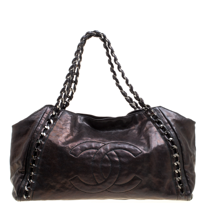 Pre Owned Chanel Metallic Brown Leather Modern Chain East West Tote
