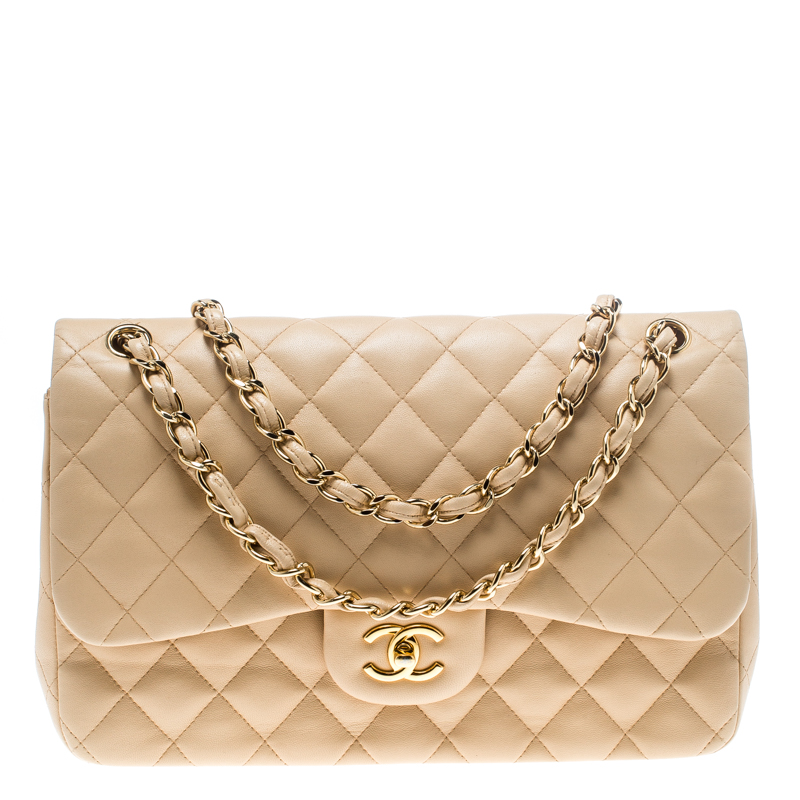 Chanel Beige Quilted Leather Jumbo Classic Double Flap Bag