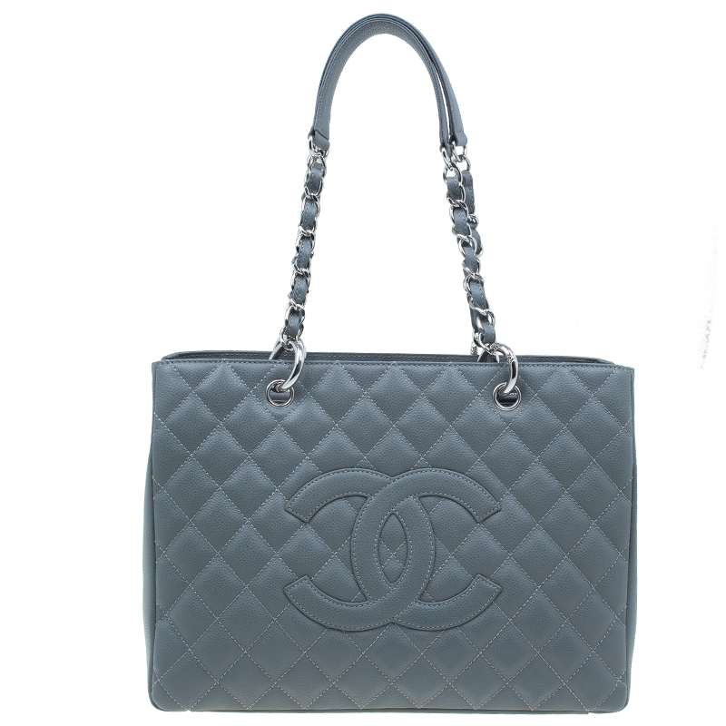 Pre Owned Chanel Grey Caviar Grand Shopper Tote