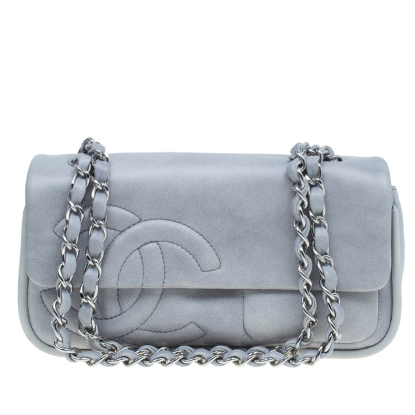 Pre Owned حقيبة شانيل دياغونال CC جلد خروف رمادي بسلسلة وقلاب