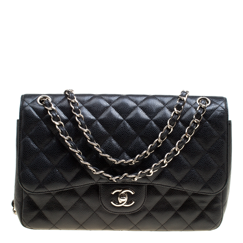 Pre Owned حقيبة شانيل قلاب مزدوج كلاسيك جامبو جلد مبطنة زرقاء