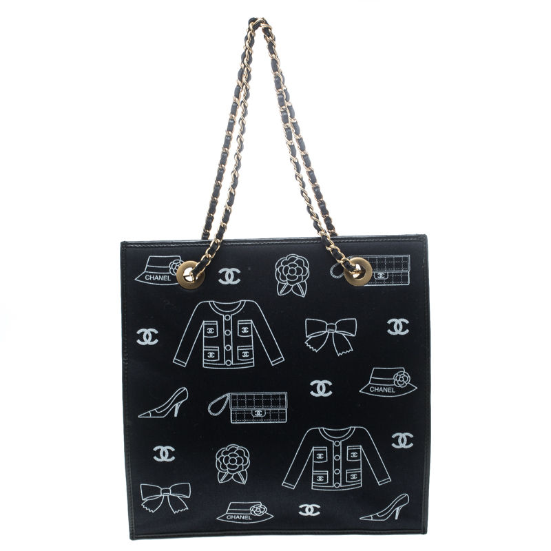 Pre Owned Chanel Navy Blue Canvas Vintage Printed Tote 