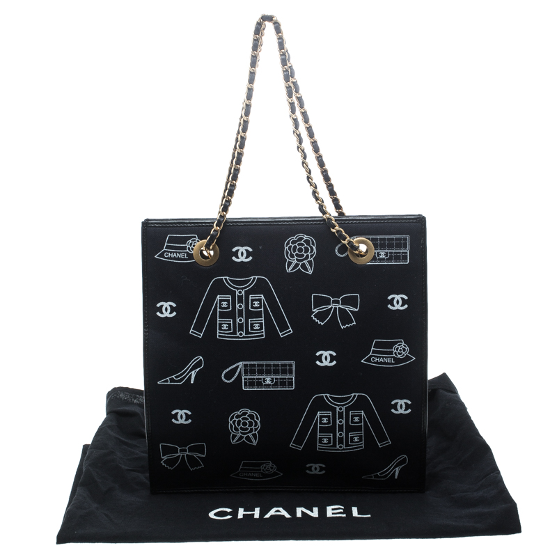 Chanel Navy Blue Canvas Vintage Printed Tote Chanel