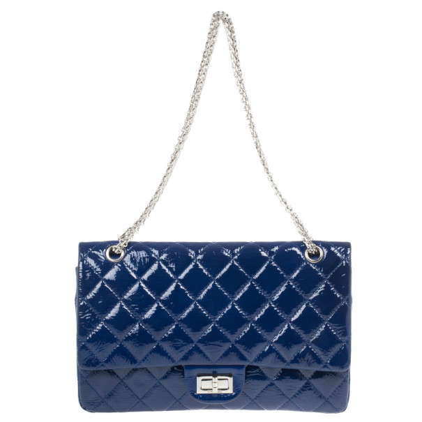 Pre Owned Chanel Blue Patent Leather 2.55 Reissue 227