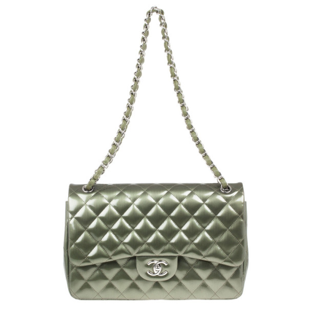 مملوكة مسبقًا Chanel Green Patent Jumbo Double Flap Bag