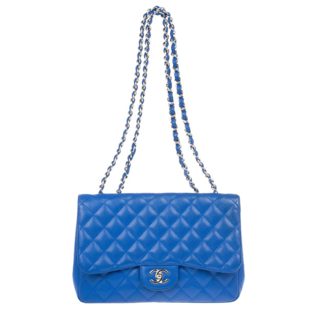 Pre Owned Chanel Blue Caviar Jumbo Flap Bag