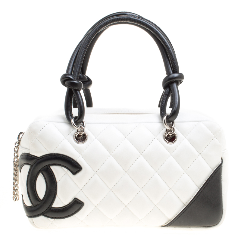 Chanel White/Black Quilted Leather Cambon Ligne Bowler Bag Chanel | TLC