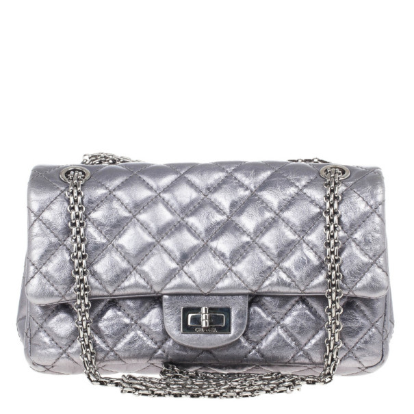 Pre Owned Chanel Metallic Grey 2.55 Reissue 226 Flap Bag