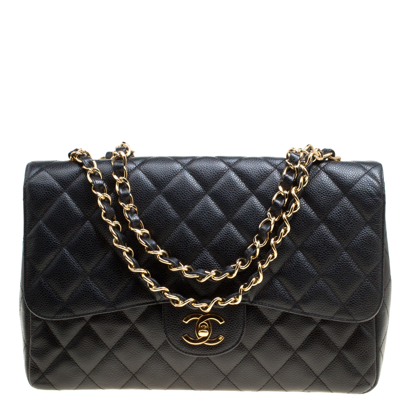 مملوكة مسبقًا حقيبة شانيل قلاب مفرد كلاسيك جامبو جلد كافيار مبطنة سوداء