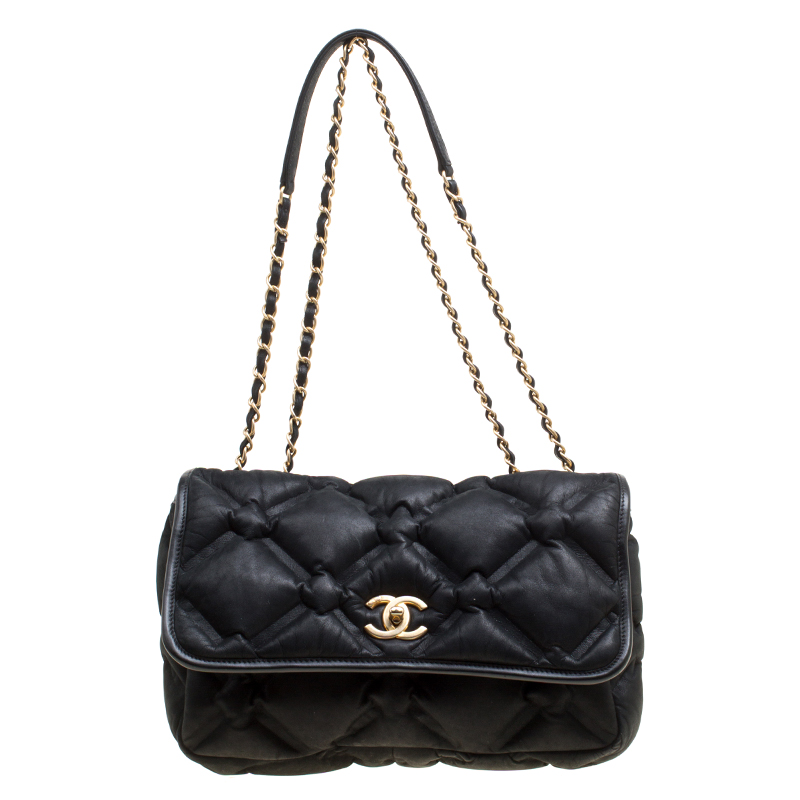 Chanel Black Quilted Iridescent Leather Chesterfield Flap Bag