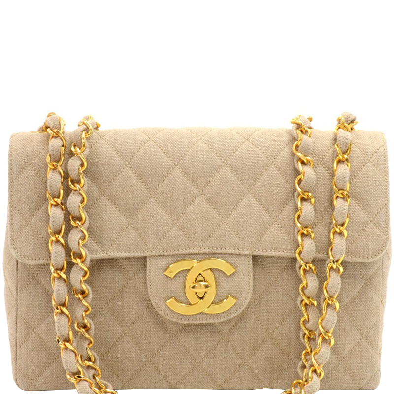 Chanel Beige Quilted Canvas Jumbo Vintage Flap Bag Chanel | TLC