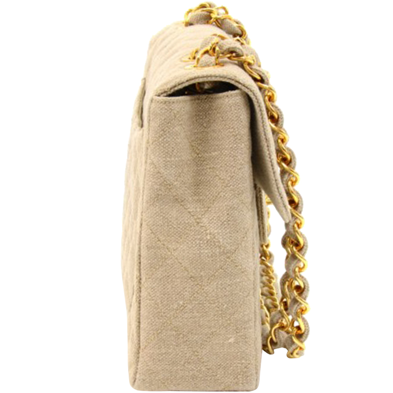 

Chanel Beige Quilted Canvas Jumbo Vintage Flap Bag