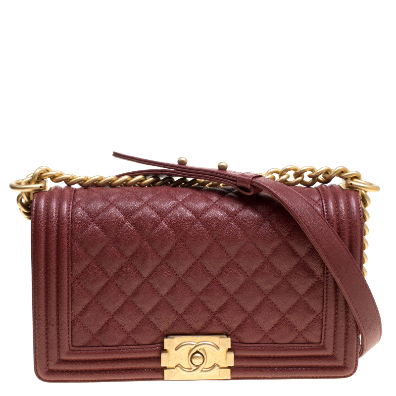 Chanel Maroon Quilted Caviar Leather Medium Boy Flap Bag Chanel | TLC