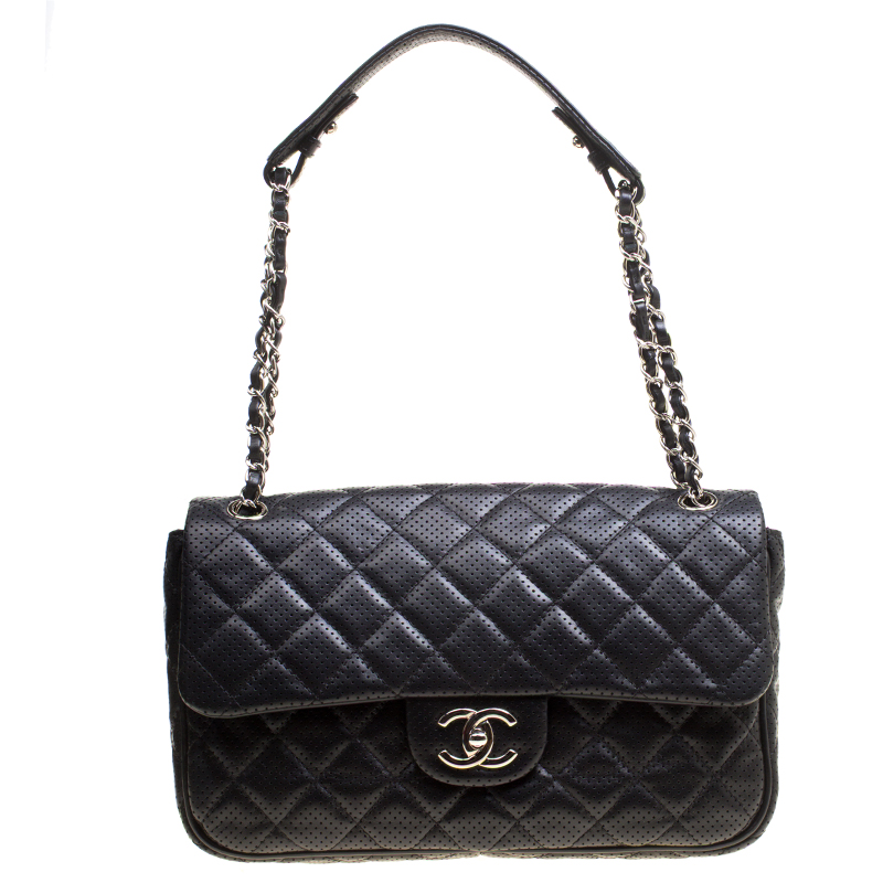 Chanel Black Perforated Leather Flap Shoulder Bag