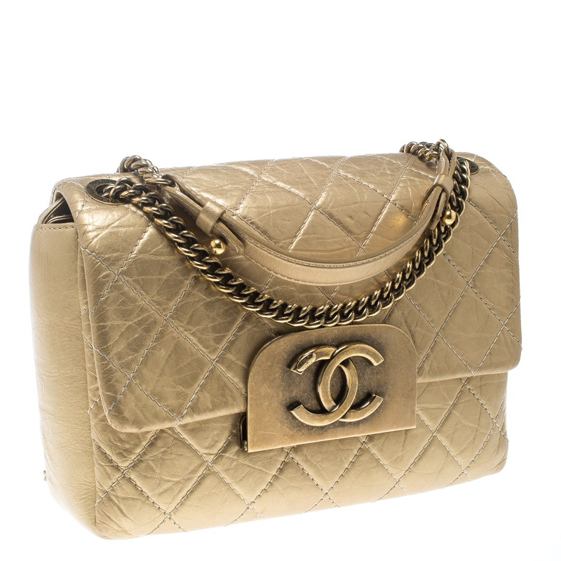 Chanel Gold Quilted Leather CC Square Flap Bag Chanel TLC