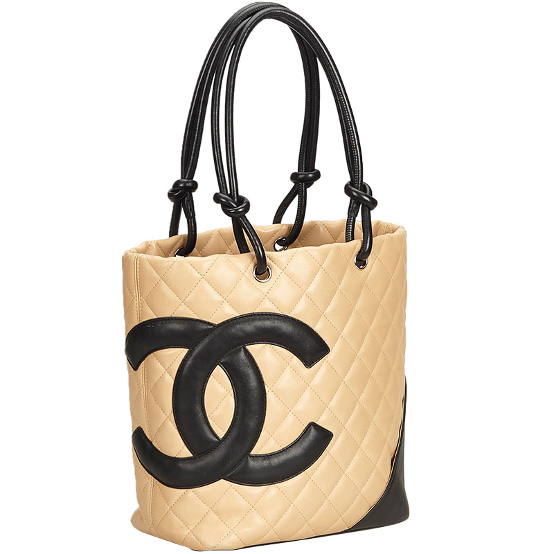 

Chanel Cambon Ligne Lamb Skin Leather Bucket Tote, Beige