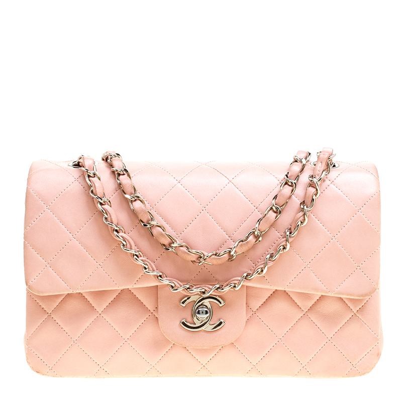 Chanel Blush Pink Quilted Leather Small Vintage Classic Double Flap Bag