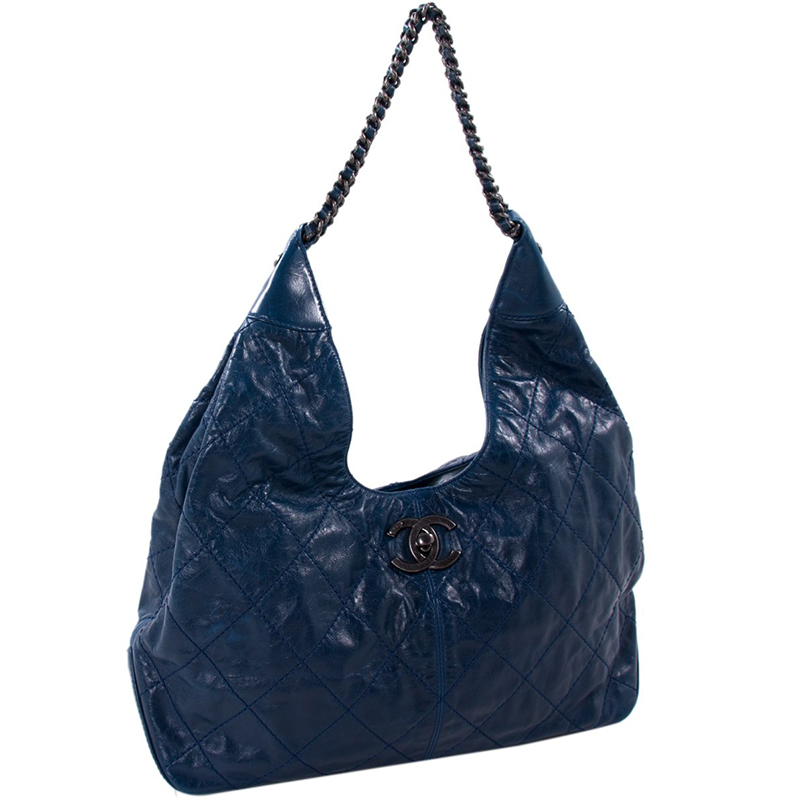 

Chanel Blue Quilted Distressed Leather Paris-Dallas Coco Supple Hobo