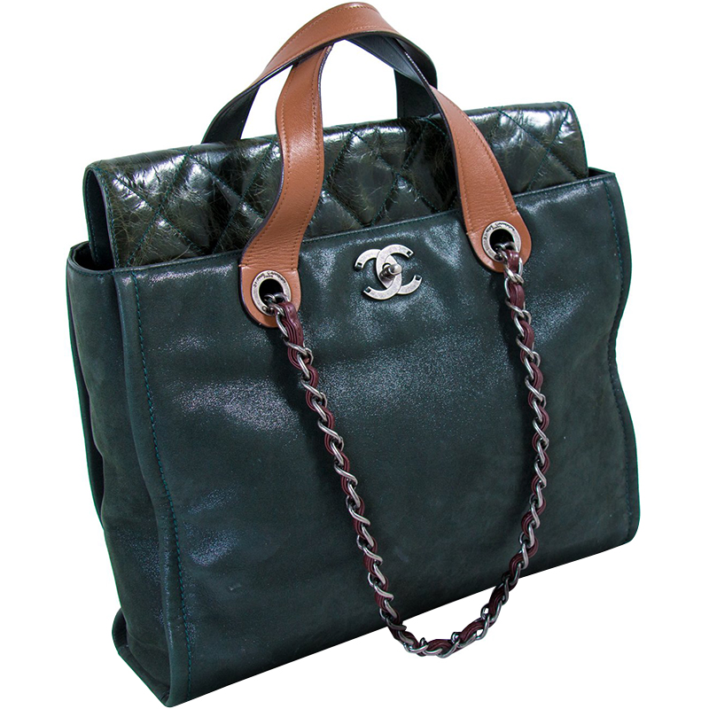 

Chanel Dark Green Iridescent Suede/Glazed Leather In-the-Mix Portobello Soft Tote