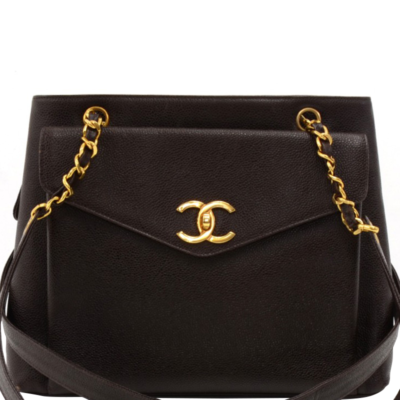 Chanel Dark Brown Caviar Vintage Shoulder Bag