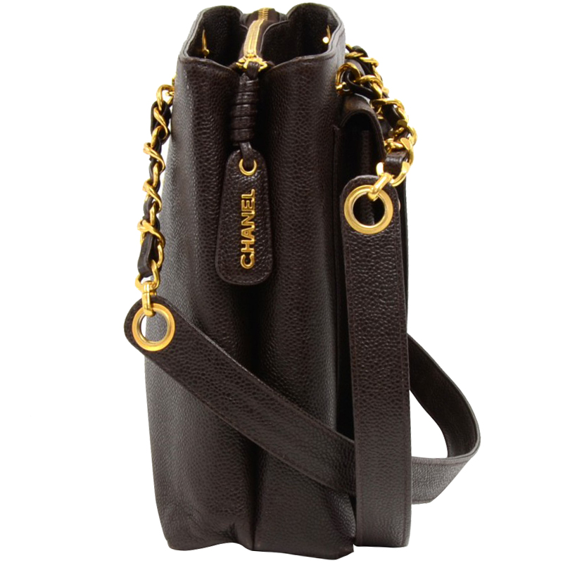 

Chanel Dark Brown Caviar Vintage Shoulder Bag, Black