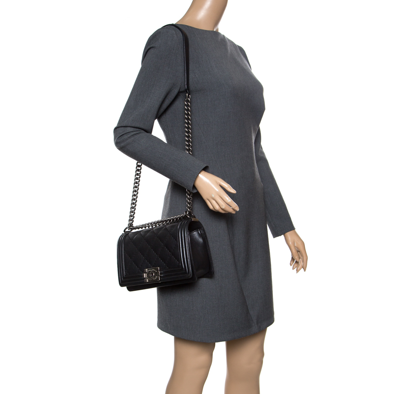 

Chanel Black Quilted Leather  Wild Stitch Boy Flap Bag