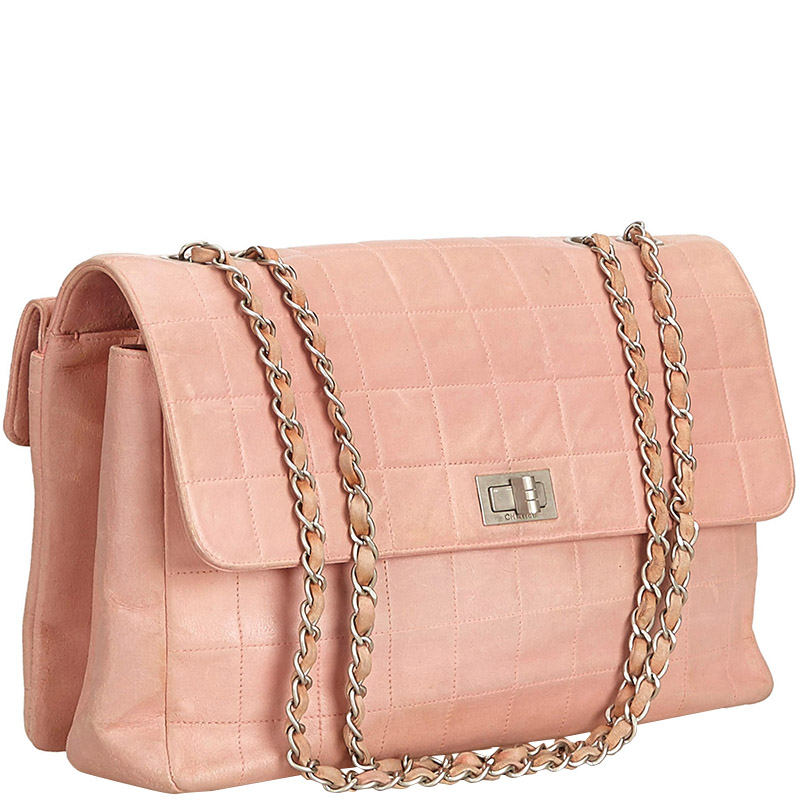 

Chanel Pink Leather Choco Bar Shoulder Bag