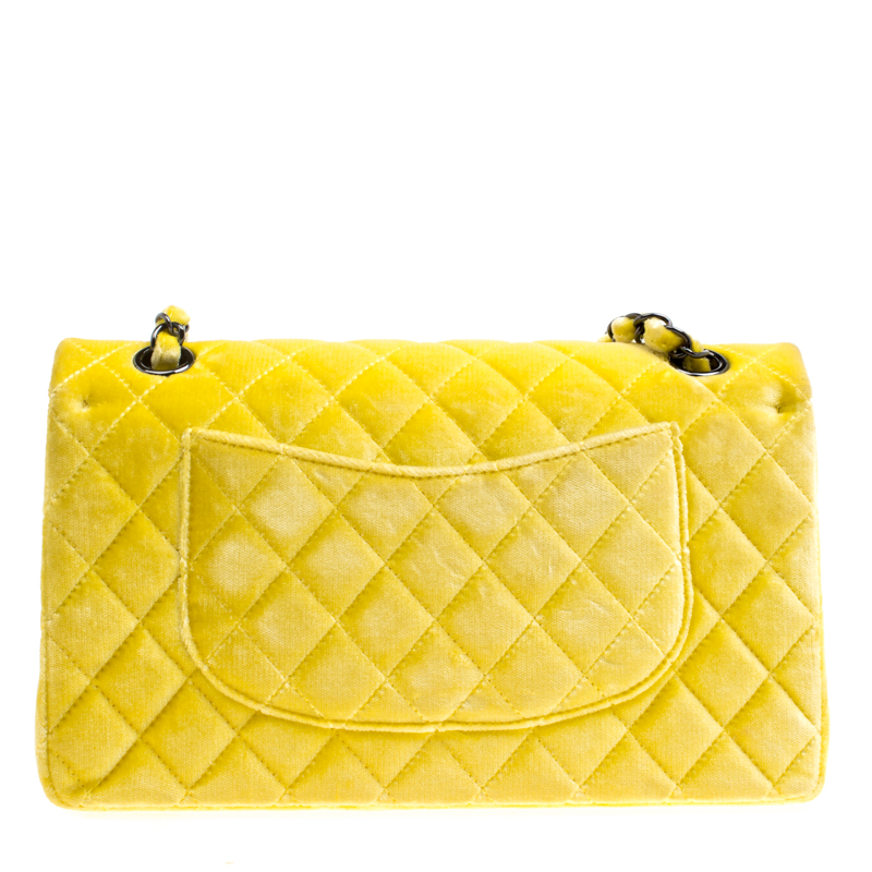 Yellow Quilted Velvet Classic Double Flap Medium