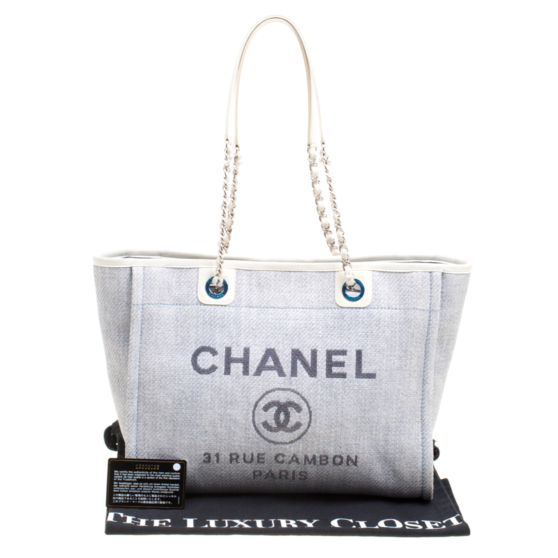 Chanel Deauville Tote Woven Large Grey/Black in Straw/Raffia with  Silver-Tone - GB