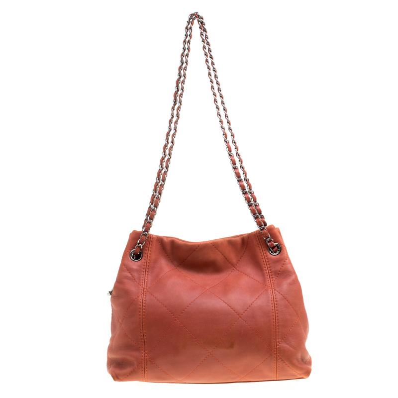 Pre Owned Chanel Brick Red Quilted Leather Shopper Tote 