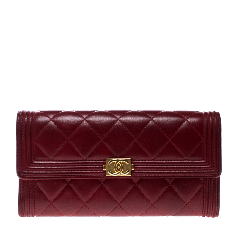 Chanel Red Quilted Leather Large Boy Gusset Flap Wallet