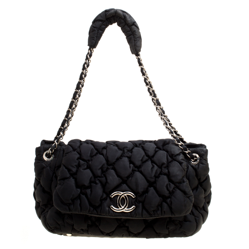 Chanel Black Quilted Bubble Jersey Shoulder Bag
