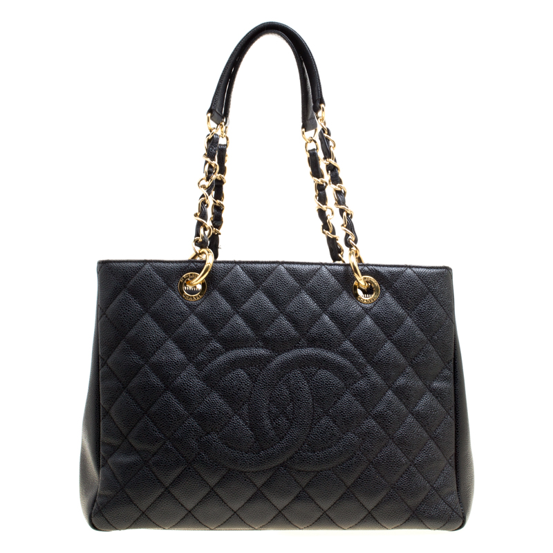 Pre Owned حقيبة يد شانيل غراند شوبينغ جلد كافيار مبطنة سوداء