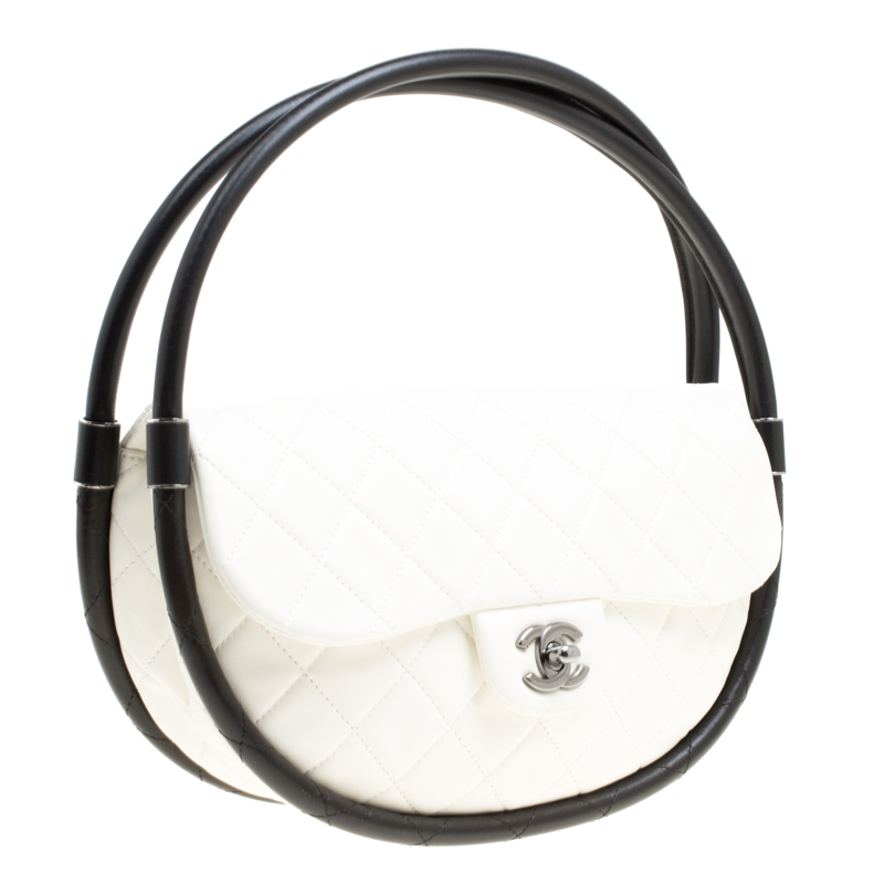Chanel White Quilted Lambskin Leather Full-Size Hula Hoop Bag