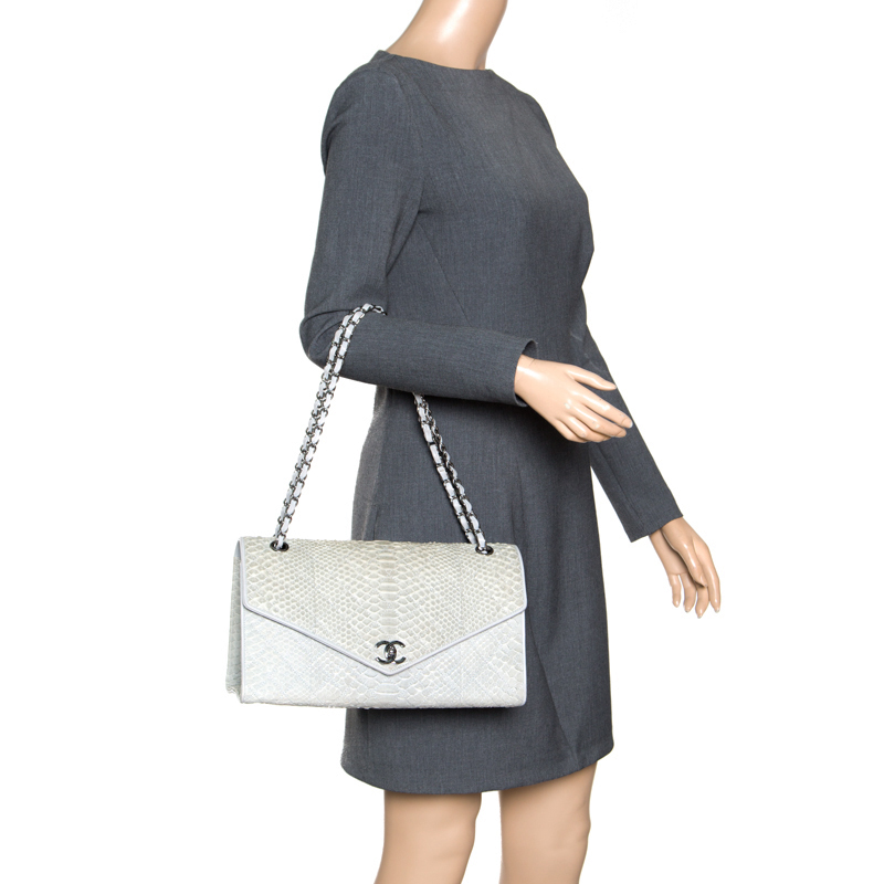 

Chanel Grey Python Envelope Classic Flap Bag