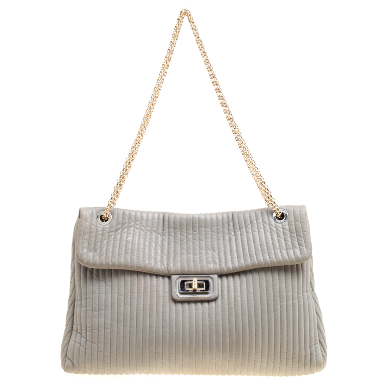 Pre Owned Chanel Grey Quilted Leather Mademoiselle Ligne Shoulder Bag