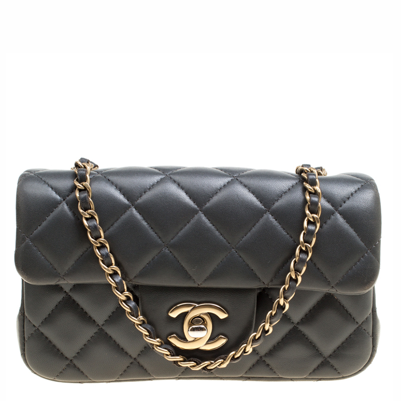 Pre Owned Chanel Grey Quilted Leather Mini Flap Shoulder Bag 