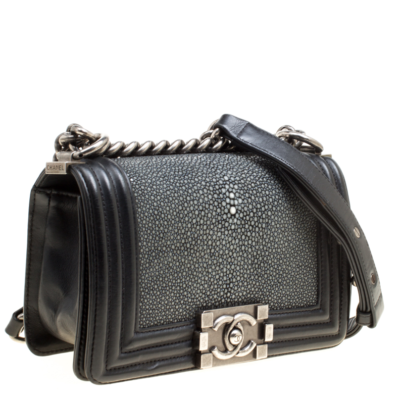 Chanel Grey/Black Stingray and Leather Small Boy Flap Bag Chanel