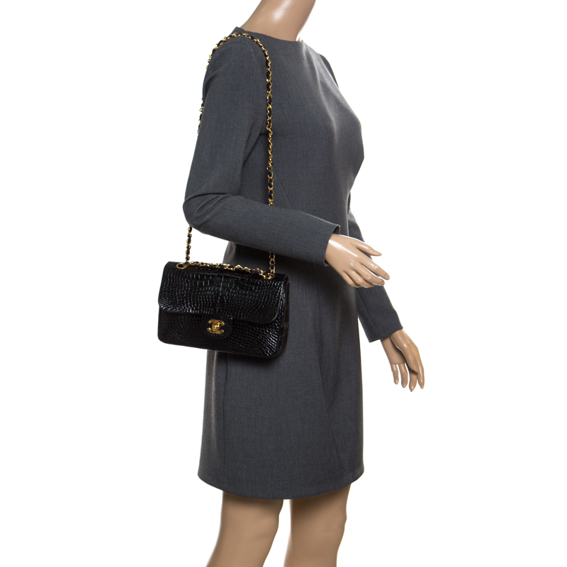 

Chanel Black Alligator Small Vintage Classic Double Flap Bag
