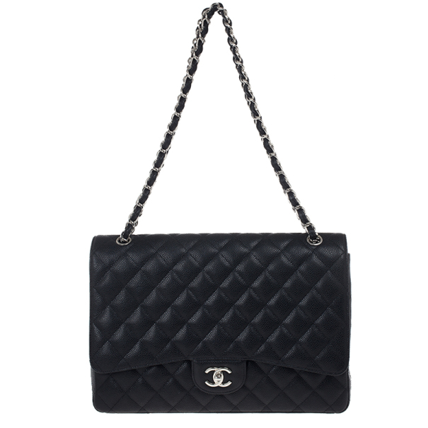 Pre Owned Chanel Black Caviar Maxi Classic Flap Bag