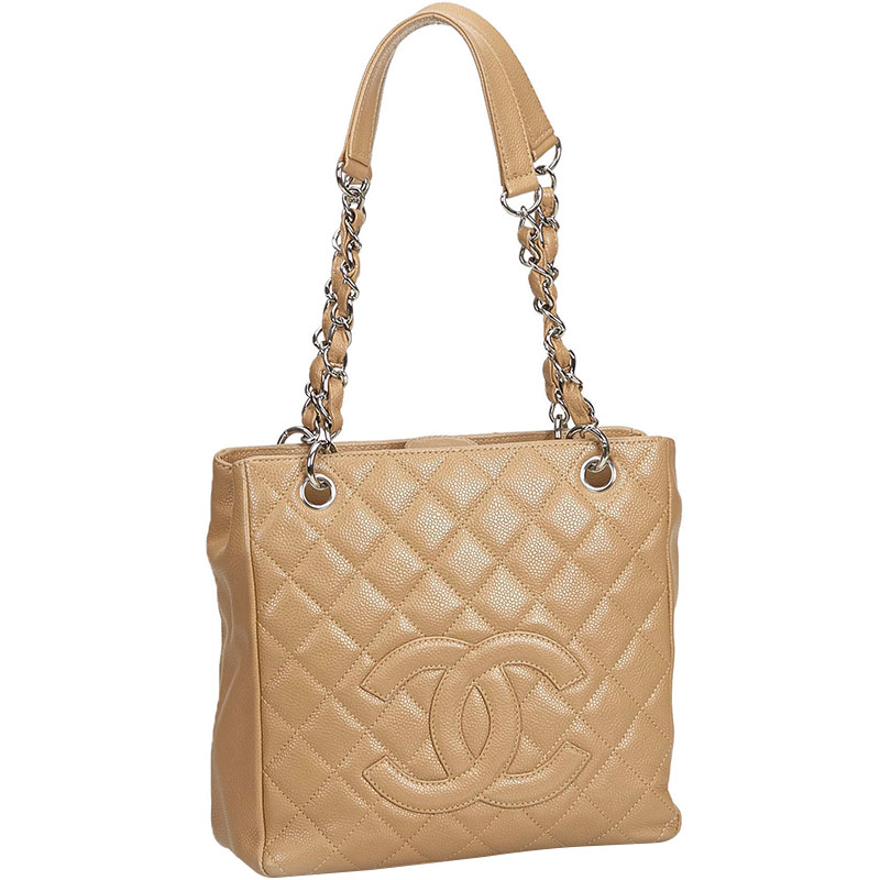 

Chanel Brown Caviar Petite Shopping Tote, Beige