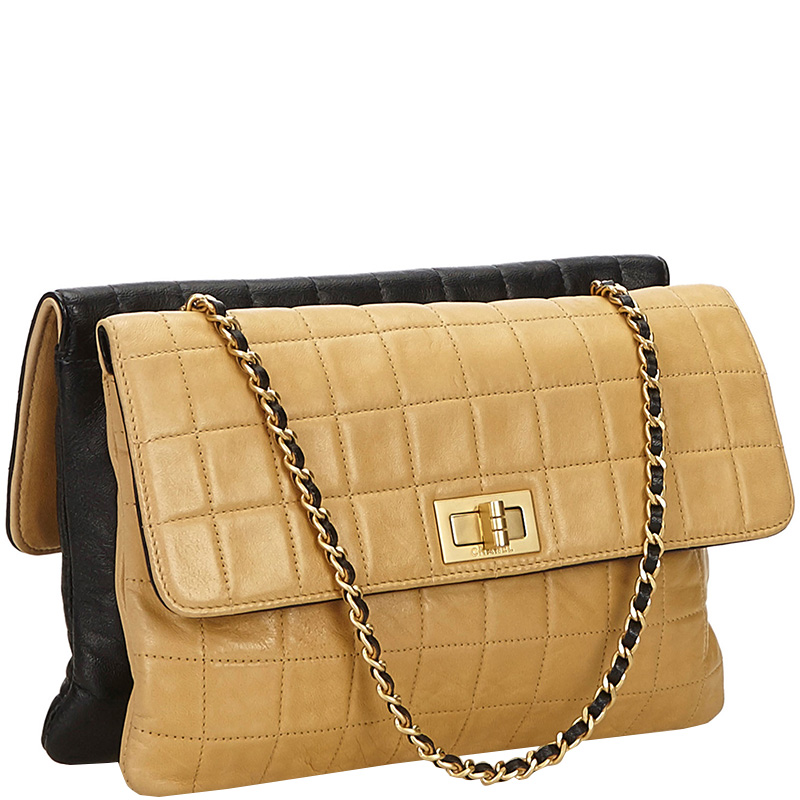 

Chanel Brown/Beige Lambskin Leather Choco Bar Reissue Shoulder Bag