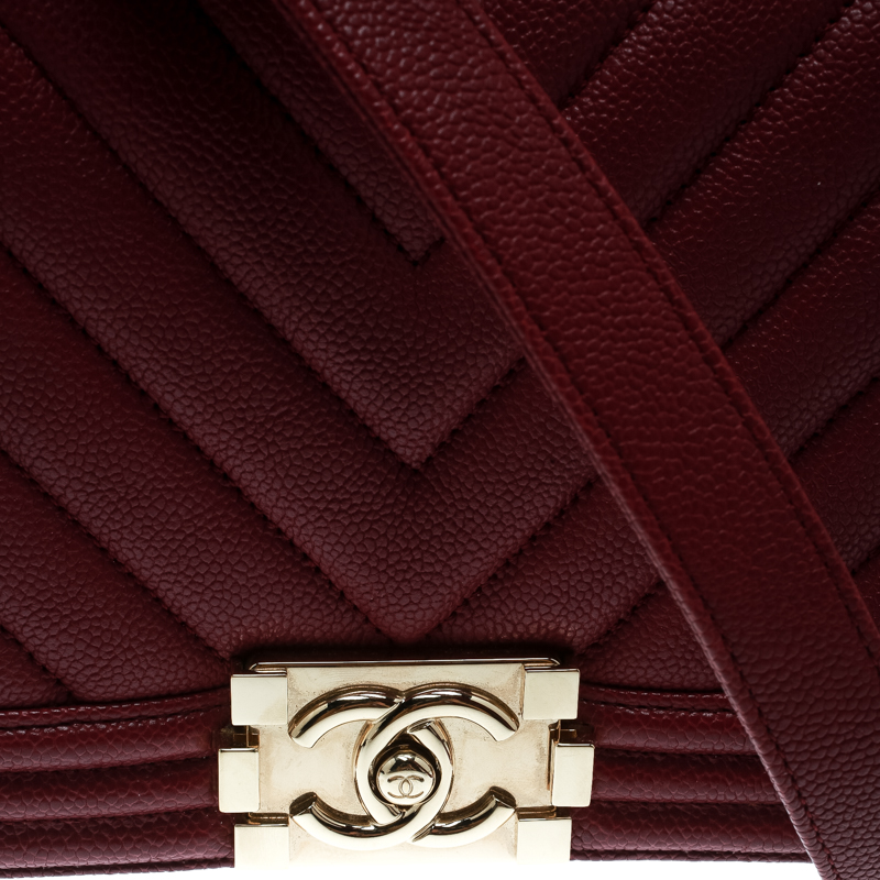 Chanel Burgundy Chevron Quilted Leather Medium Boy Flap Bag Chanel