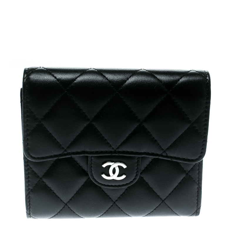 Chanel Black Quilted Leather CC Compact Wallet