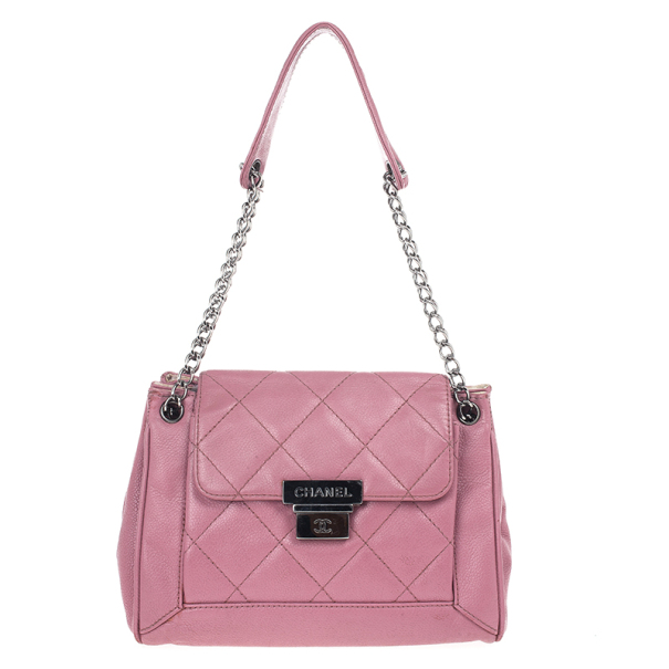 Pre Owned Chanel Rouge Rose Caviar Leather Accordion Flap Handbag