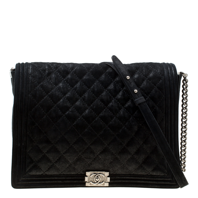 Chanel Black Quilted iridescent Leather XL Gentle Boy Flap Bag
