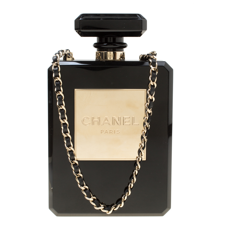 Chanel Black Plexiglass Perfume Bottle Evening Bag