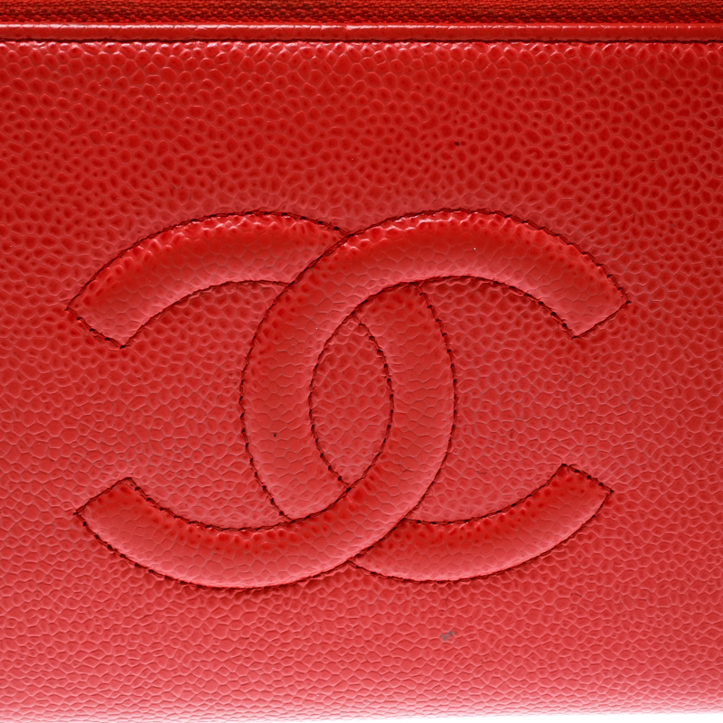 Chanel Red Quilted Caviar Zip Around Wallet Q6ADVD0FRB010